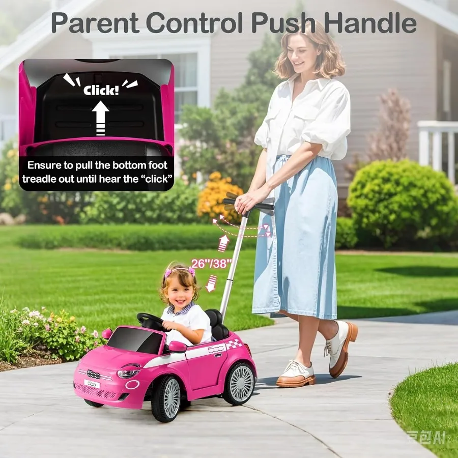 Coche con licencia Fiat 500 Ride on Push de 3 en 1, cochecito de bebé, coche para caminar deslizante con reposapiés retráctil, mango de Control para padres