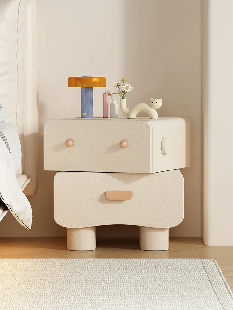 Simple modern cream style children's solid wood bedside table new creative mini small bedroom rotatable bedside table