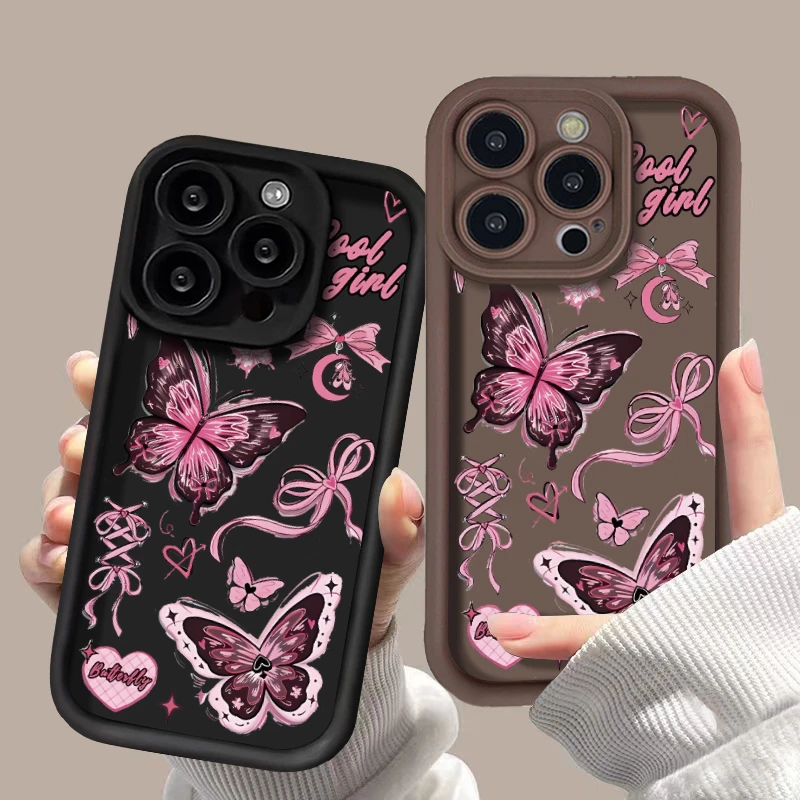 For iphone12ProMax case 11 13 14 15 Promax XS XR X 14 15Plus Painted butterflies figures anti-slip and anti-fall protective case