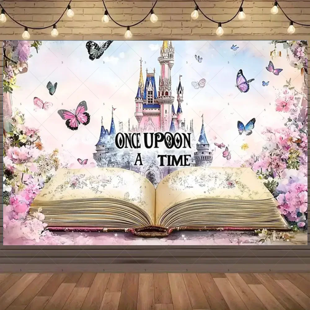 ذات مرة القلعة خلفية خرافة الكتب موضوع خلفية راية حفل زفاف الديكور استحمام الطفل التصوير الدعامة #4
