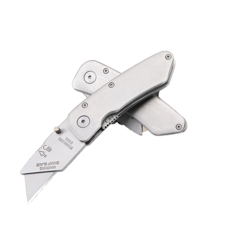 All Steel Mini Stainless Steel Utility Knife Foldable Cutter Hand Cutting Tools Sharp Head with Blades for Woodworking Outdoor C