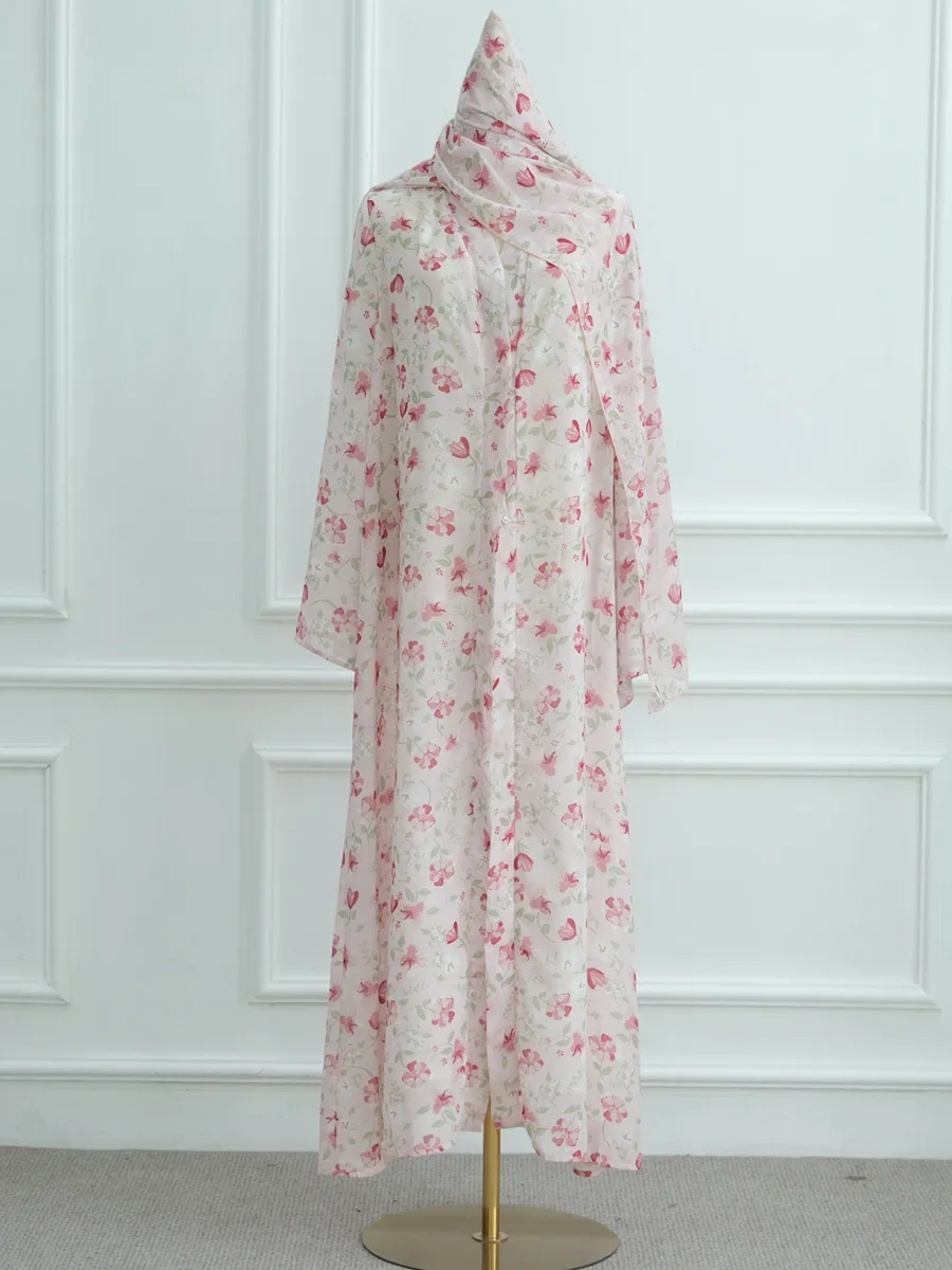 long kimono dress abaya pink Sofiya Kimono Feather Abaya - Raspberry Glace | Size 54 | Crepe Satin Polyester Blend, Luxurious Sheen, Delicate Feather Trim