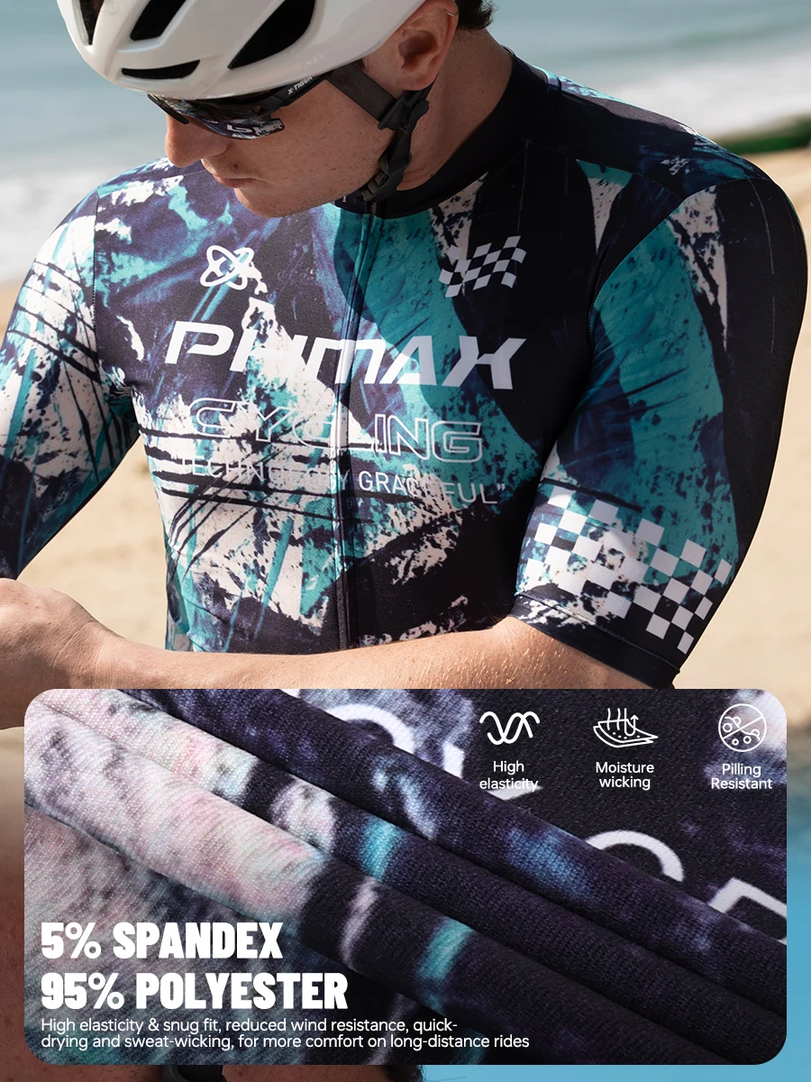 PHMAX Herren-Mountainbike-Trikot, kurzärmelig, Fahrradtrikots mit 3 Taschen, Renntrikot, Fahrradbekleidung mit durchgehendem Reißverschluss – Detail 3