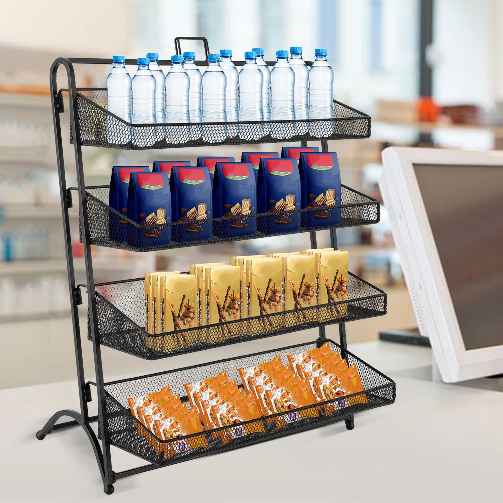 Food Snacks That Are Black - 4 Tiers Display Rack Stand Iron
