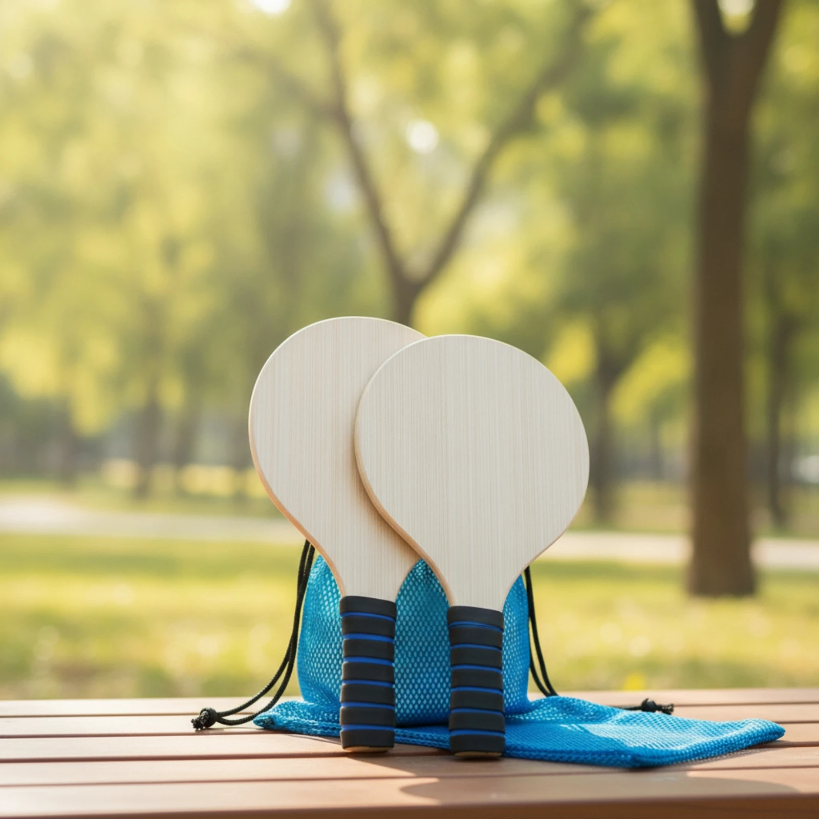 Wooden Beach Rackets Lightweight Beach Rackets with Bag Wooden Paddle Set Non-Slip Paddle Set with Balls Cushioned for Families - view 3