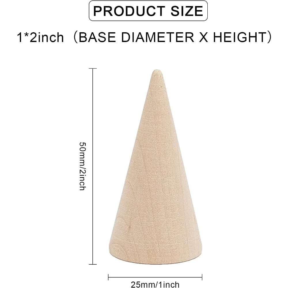 30 Pcs Wood Cone Ring Holder Finger Jewelry Display Stand（Burlywood 1x2 Inch） Ring Display Stands Organizer DIY Craft