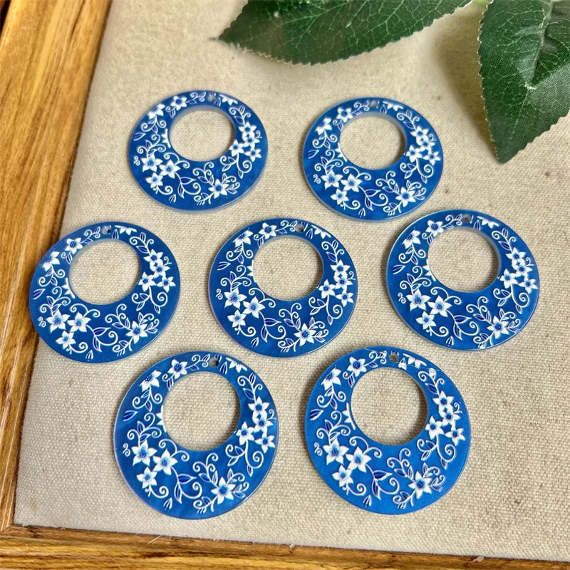 50pcs/lot color flowers pattern print geometry rounds shape acrylic beads diy jewelry garment hair accessory