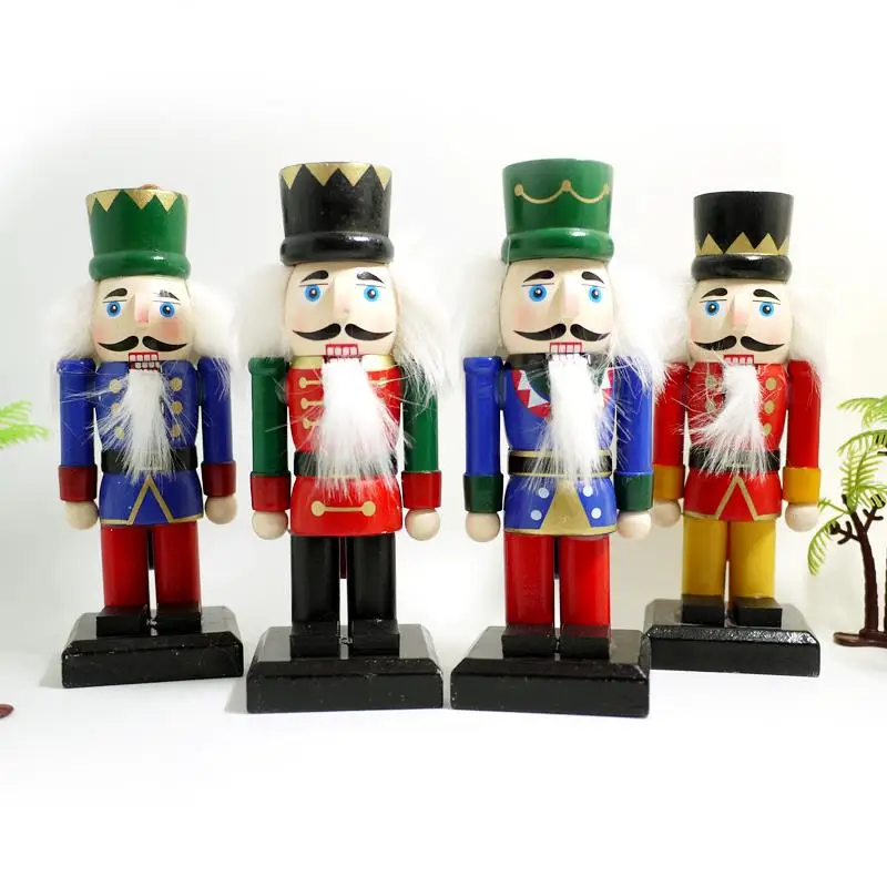 4pcs/Lot 15cm Movable Doll Puppets Thick Wooden Nutcracker Soldier Puppet Doll Novelty Christmas Gift Ht032