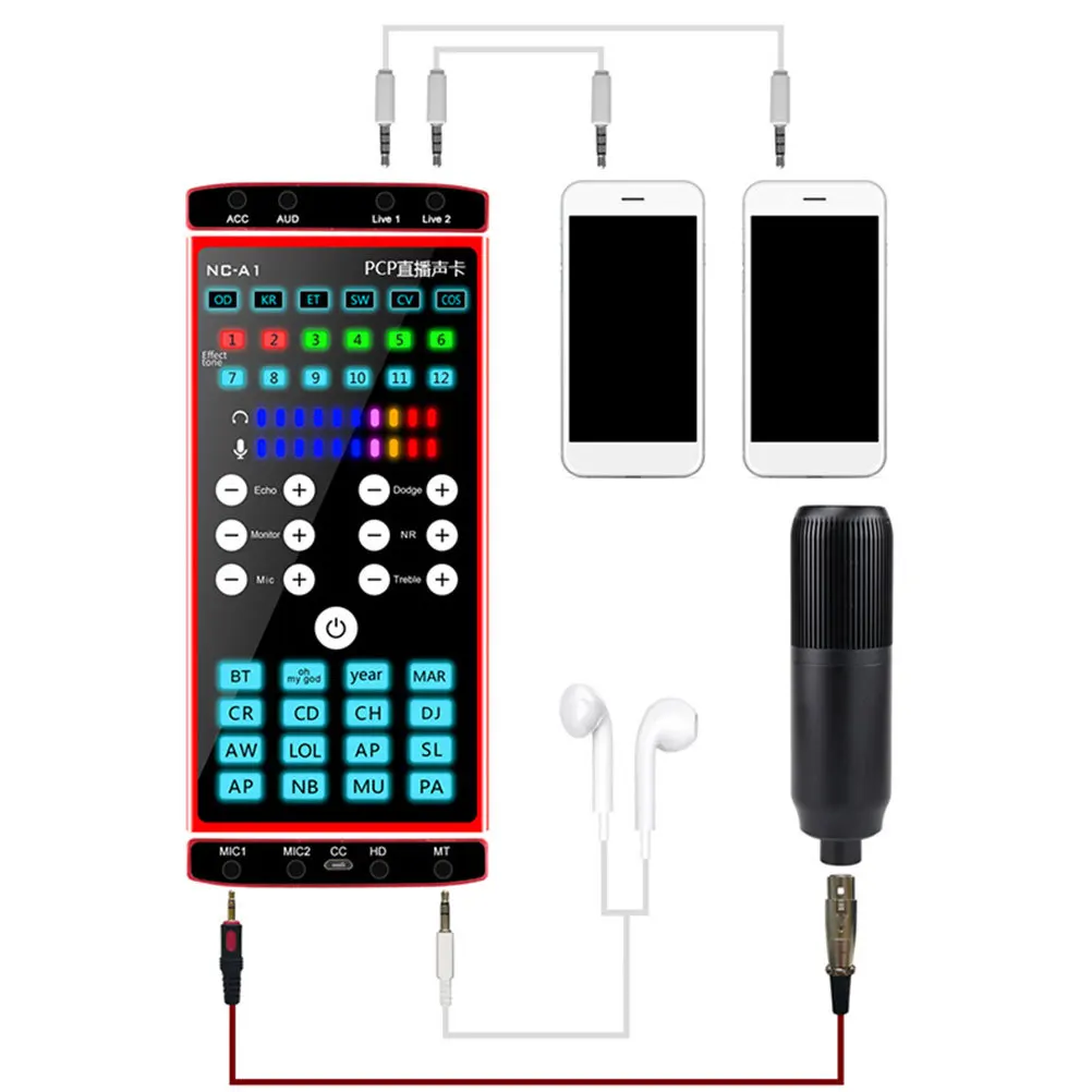

Computer Sound Cards Phone Audio Mixer with Voice Changer for Live Streamers Sound Changer Device for Entertainment