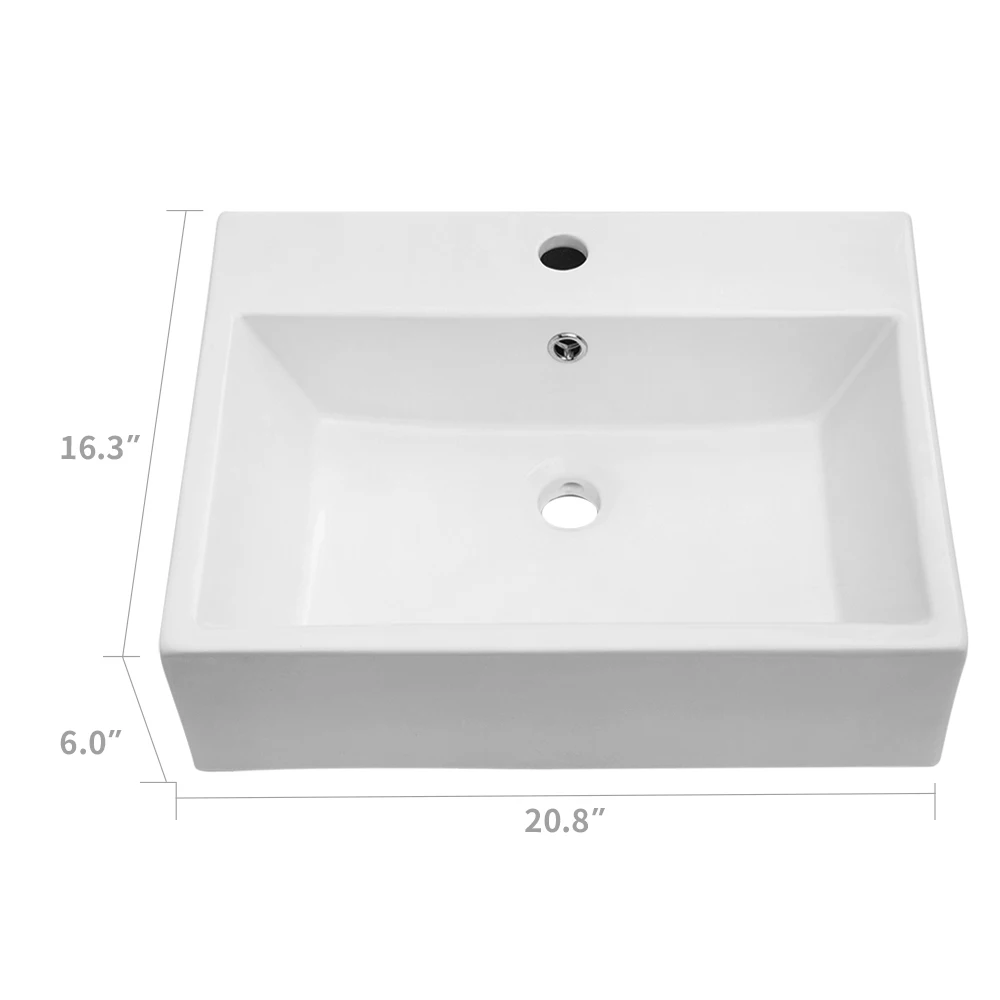 [USA Warehouse Ship]  White Ceramic Rectangular Wall Mounted Bathroom Sink with Faucet Hole and Overflow