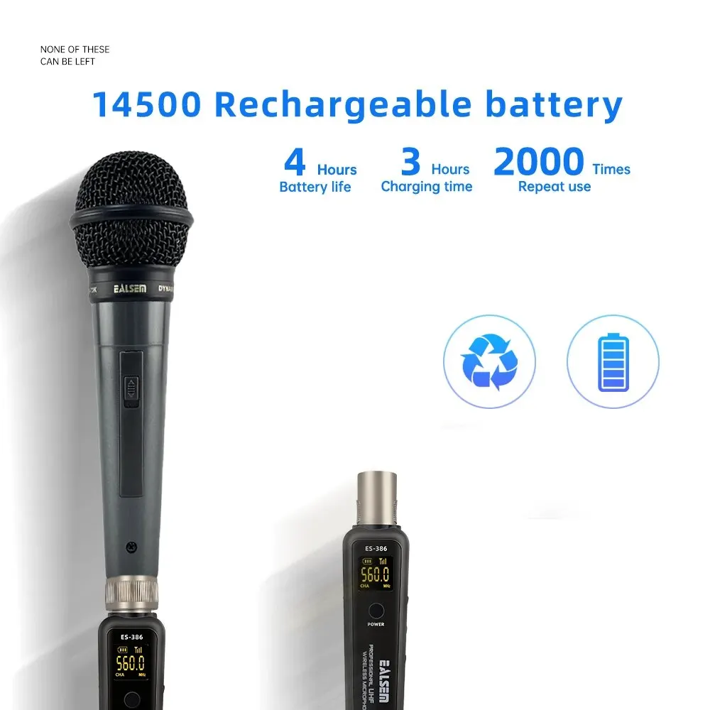 EALSEM UHF Wireless XLR Transmitter & Receiver System, for Dynamic & Condenser Microphone and Guitta,25 Channels,98 Ft Range