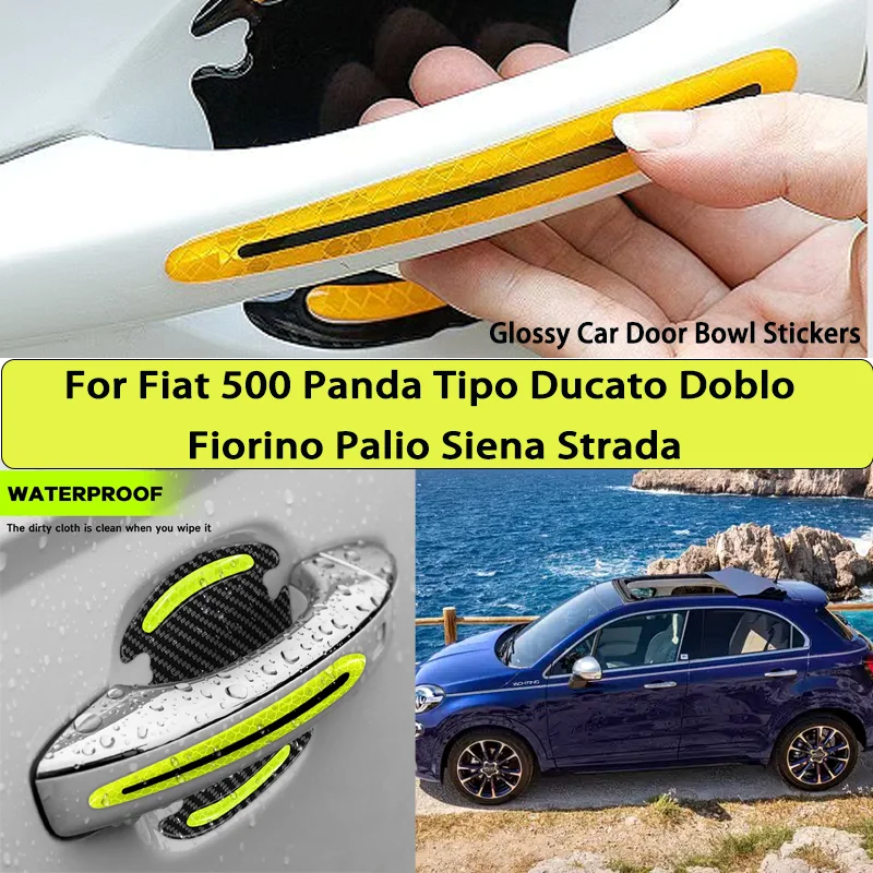 Reflective Car Stickers Car Door Handle For Fiat 500 Panda Tipo Ducato Doblo Fiorino Palio Siena Strada