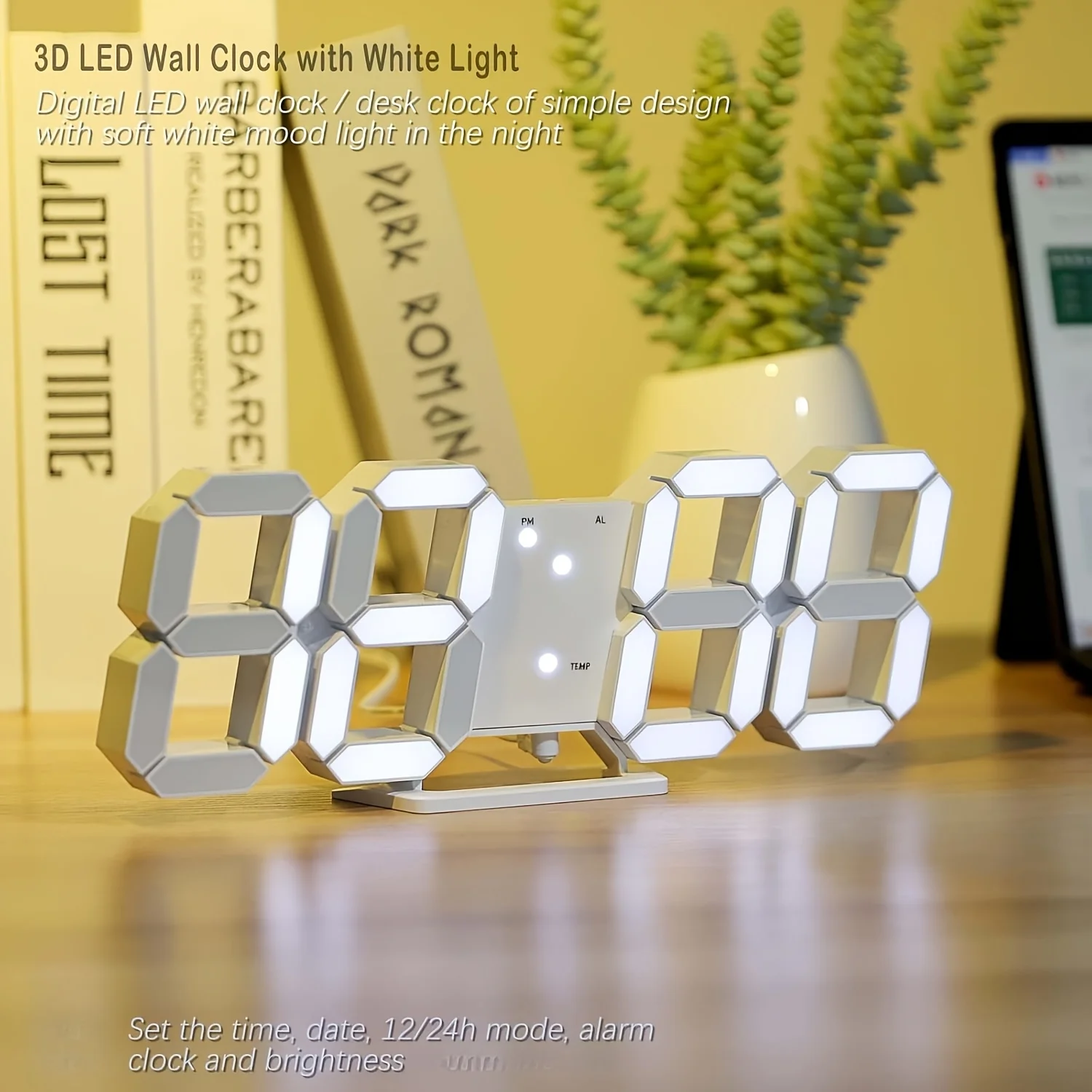 LED Digital Alarm Clock, 3D Design Wall Clock, Light-Up Night Mode, Adjustable Brightness Electronic Clock, Wall Decoration Clock, Living Room And Room Decoration Alarm Clock