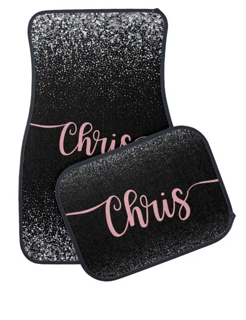 Black glitters print Car mats, custom name unique personal car personalized car mat car accessories floor mat car custom name gi