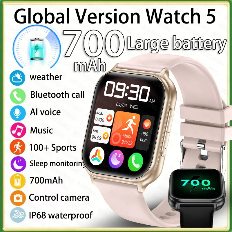 

Смарт-часы с большой батареей 700 мАч, модные женские и мужские умные часы, фитнес-трекер с измерением пульса и давления, Bluetooth-вызовы, смарт-часы для мужчин