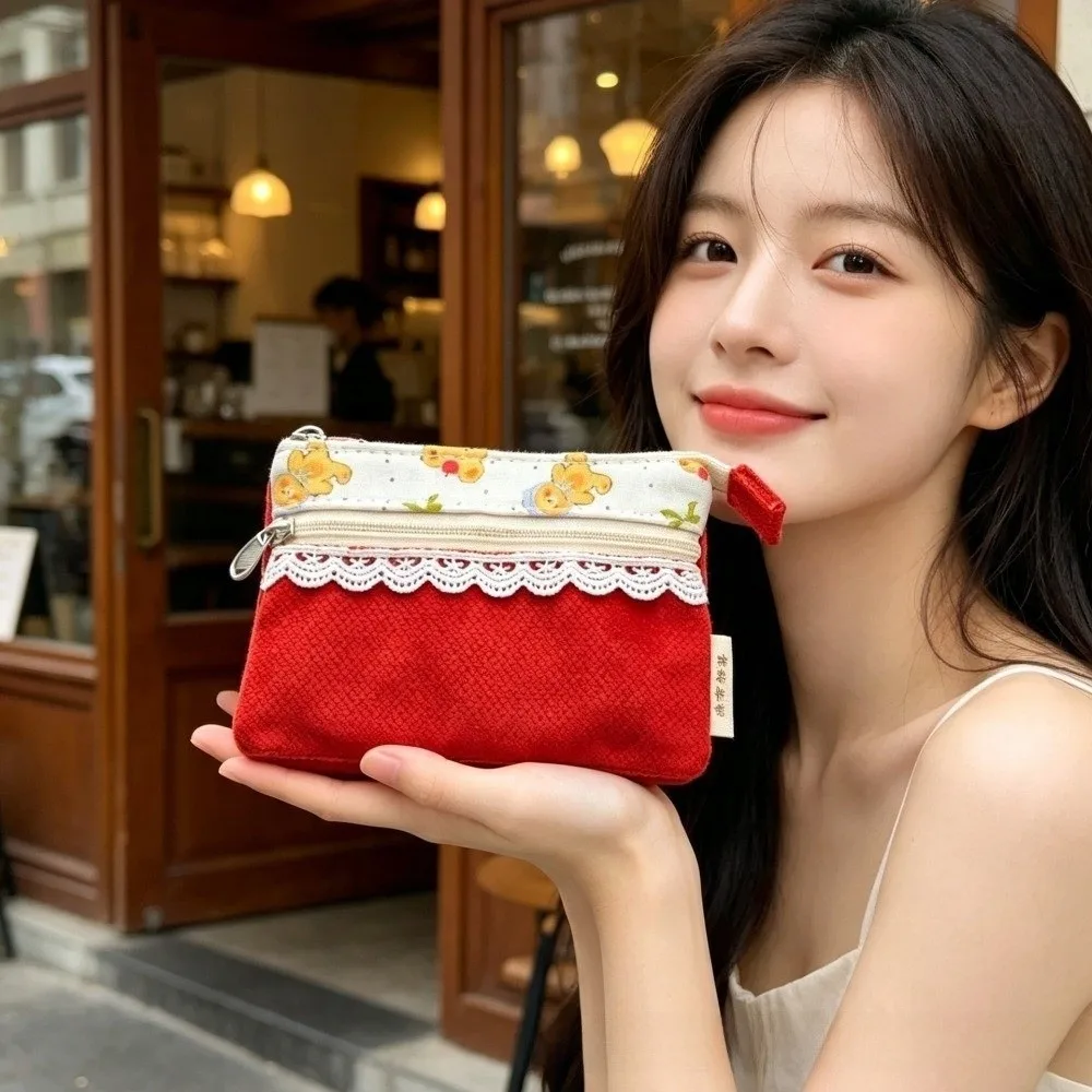 Portable Cartoon Bear Coin Purse Multi-Layer Waterproof Document Bag Zipper Handbag Travel
