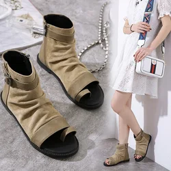 New Women's Buckle Strap Low-Heeled Roman Sandals Comfortable and Casual Flat High-Top Sandal with Open Toes Shoes