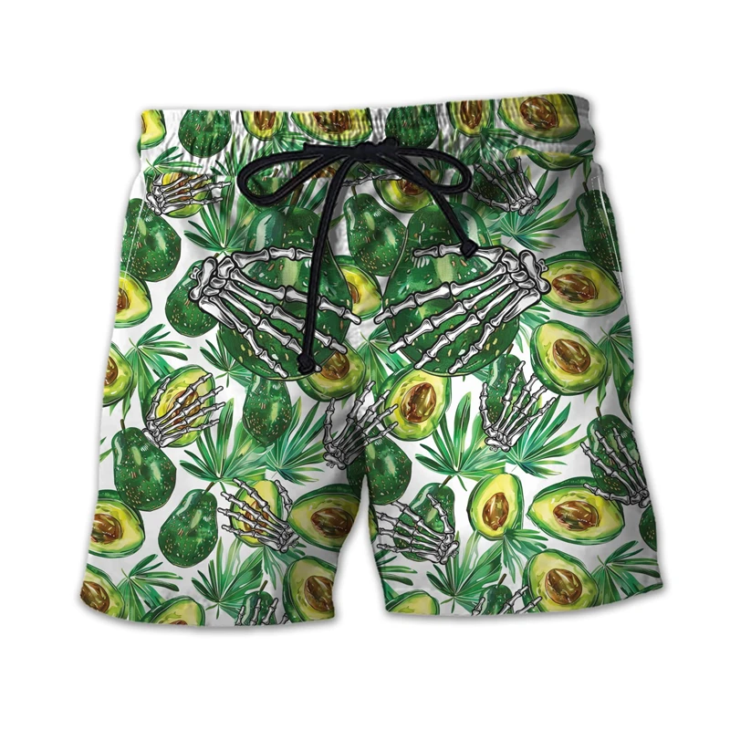 Nuevo en pantalones cortos de playa con gráficos de aguacate para hombres, moda de verano, pantalones cortos con estampado de frutas en 3D para niños, bañadores informales sueltos para vacaciones