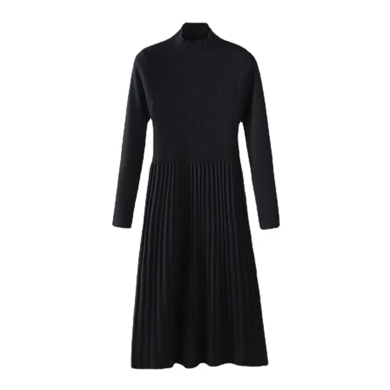 

Female Elegant Turtleneck Long Sweater Dress Women Thick Knit Autumn Winter Dress Female Slim A-line Basic Dress Casual Q247