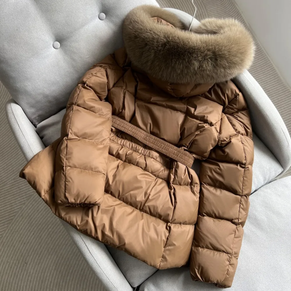 OFTBUY Real Fox Fur Jacket Hooded New Winter Women Ultra Light Puffer Jacket Luxury White Duck Down Coat Female Warm Slim Parkas