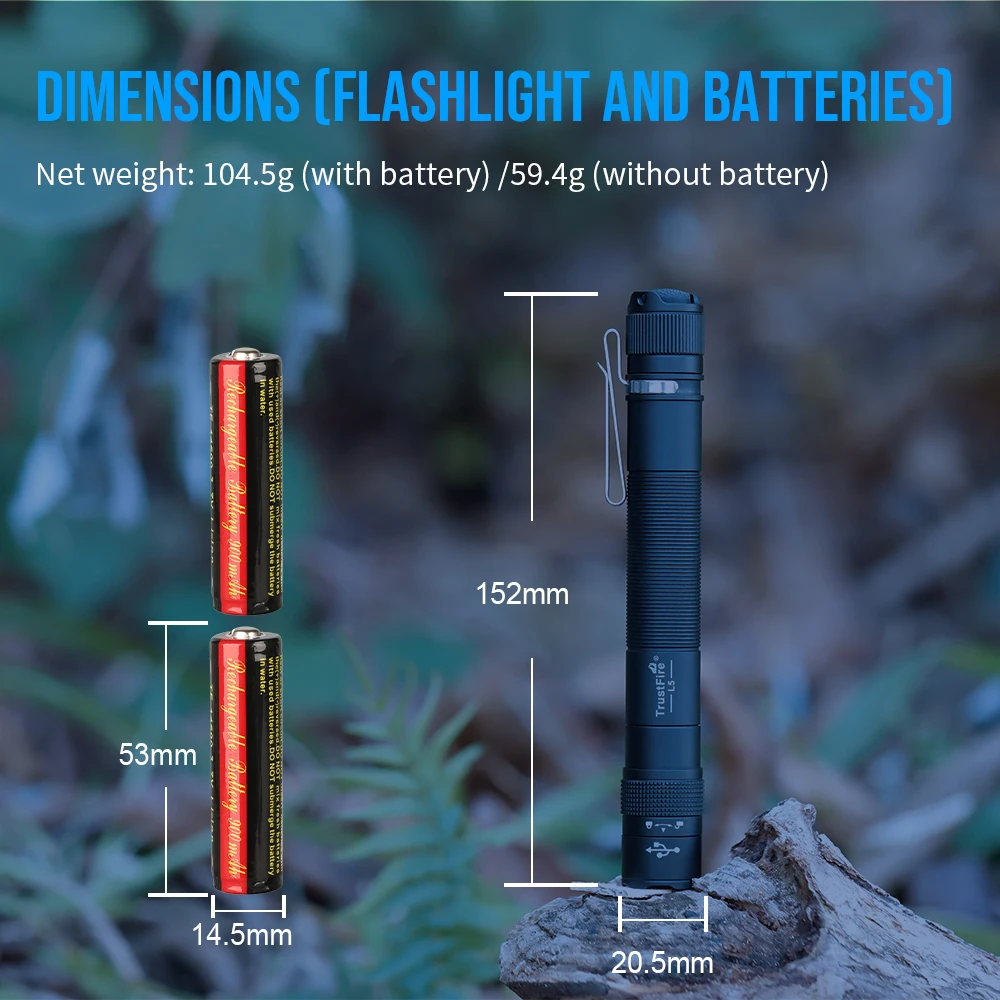Trustfire L5 EDC Flashlight Tactical 1000LM Mini LED Light USB Portable Rechargeable Torch with Back Clip For Camping Emergency