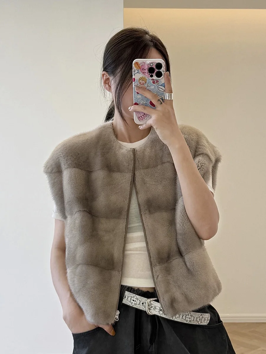 HDHOHR 2026 High Quality Real Mink Fur Vast Full Pelt Fur Coats Fashion Easy Match Natural Mink Fur Jacket  Female Fur Warm Vast