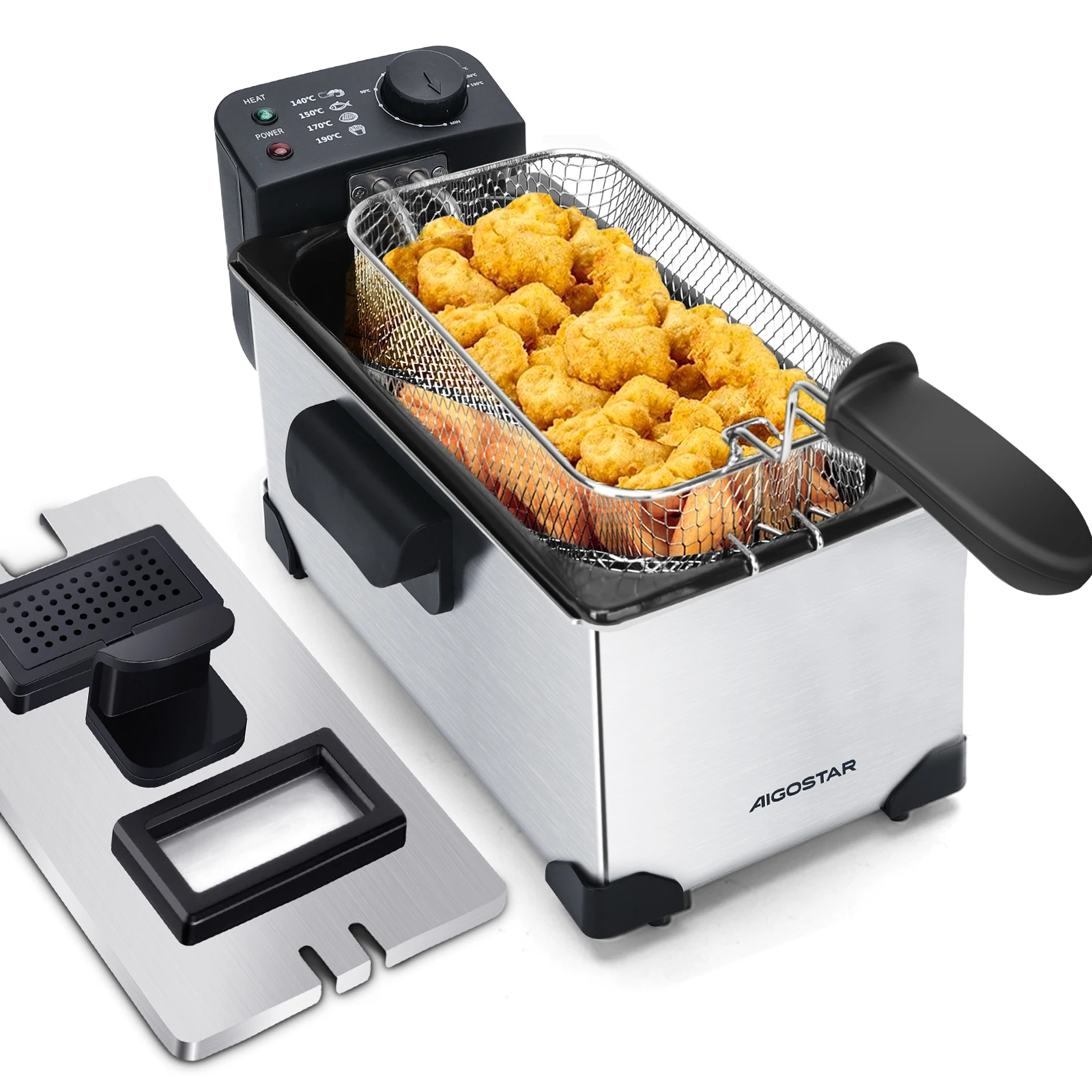 Freidora Aigostar de 2200 vatios, capacidad de 3 litros con ventana, control de temperatura, recipiente de aceite extraíble