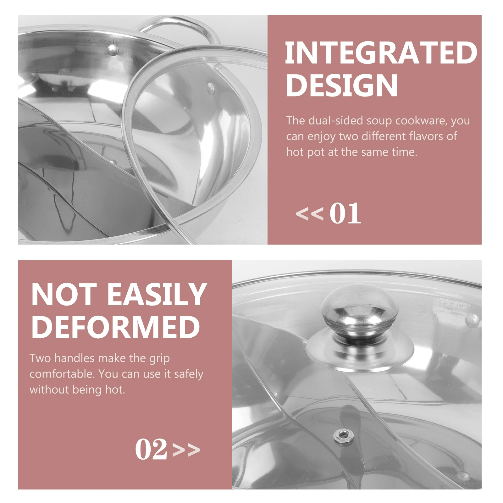 

1 set 1 Set Stainless Steel Dual Compartment Hot Double Flavor Soup Pot With Lid For Gas Cooker Two Flavor Cooking Pot Household