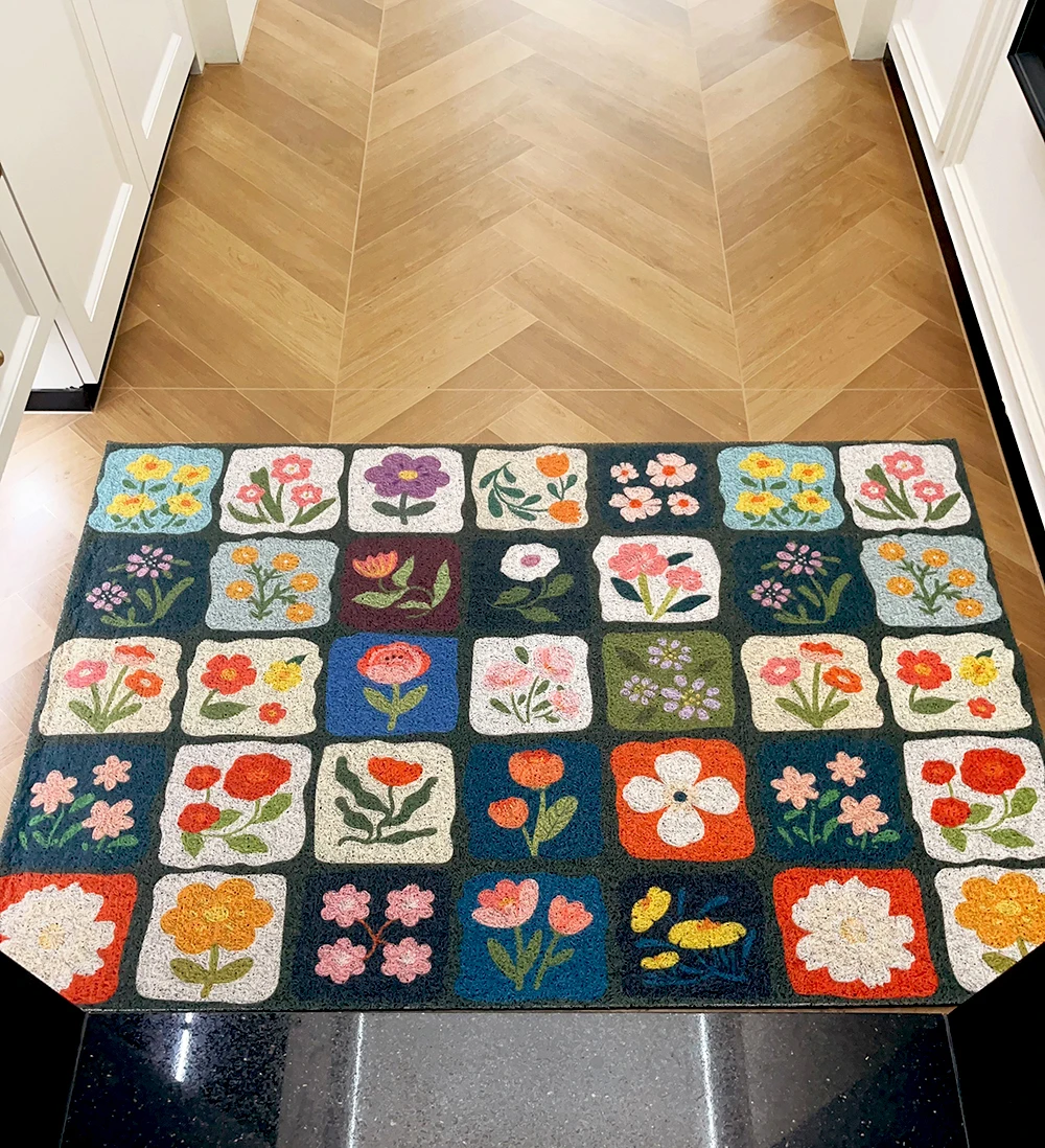 Blue Plaid Durable Front Door Mat, Flower Outdoor Indoor Rugs,Customized Carpet,Absorbent Muddy Dirt Resist Welcome Doormat
