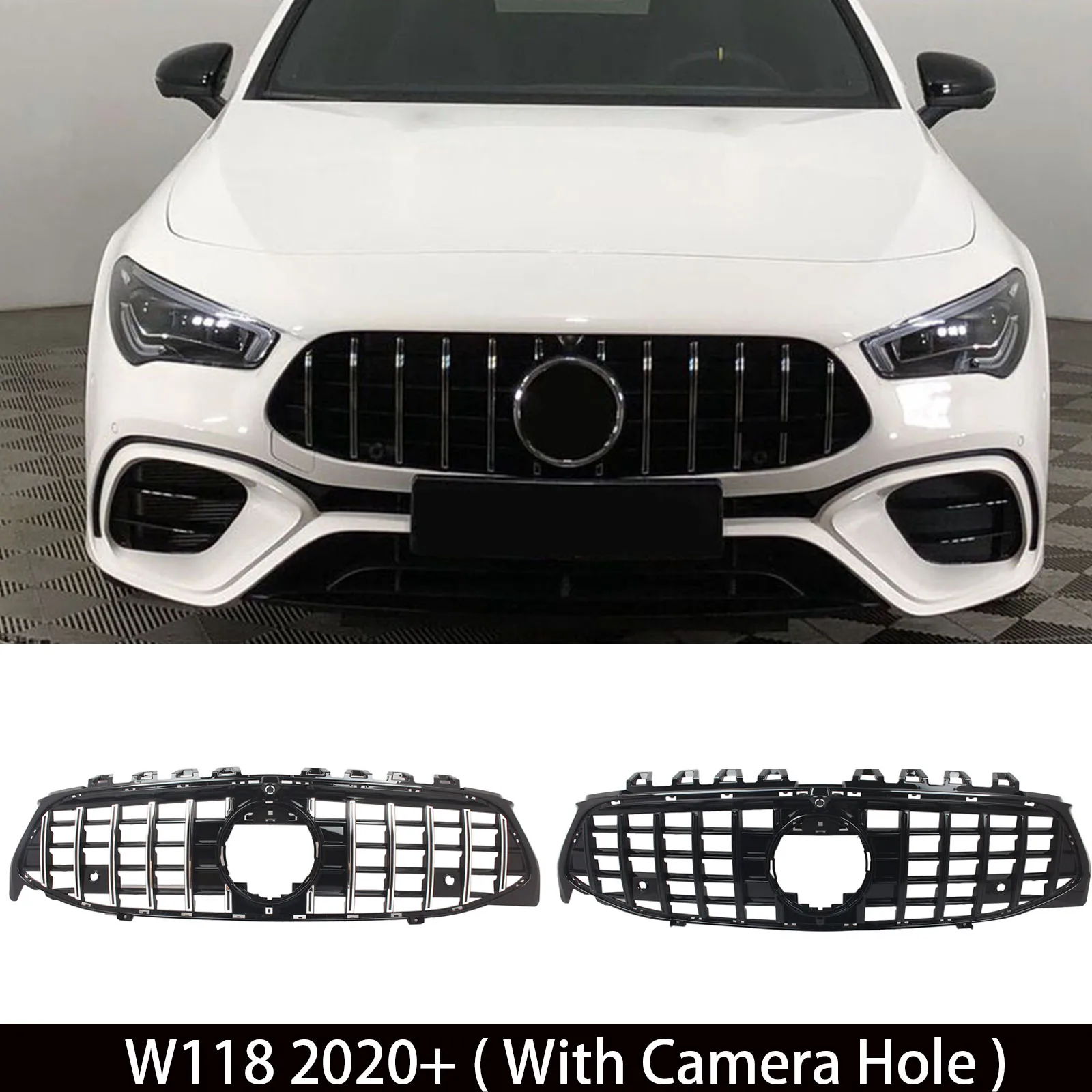 

2020+ For Mercedes Benz CLA-Class W118 Front Mesh Grille Auto Part Front Bumper GT Grill Car Accessories ﻿Black/Chrome