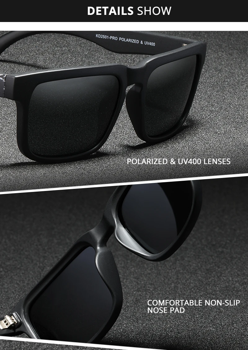 KDEAM Polarisierte Quadratische Sonnenbrille für Herren, Anglerbrille mit 5-Tank-Metallscharnieren – Detail 5
