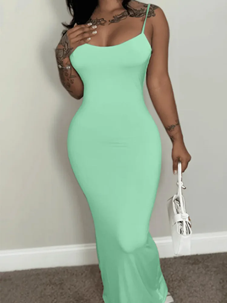 Summer Green Dress Women Streetwear Round Neck Suspender Solid Color Sexy Outfits Party Club Sundress Birthday Dresses Clothes