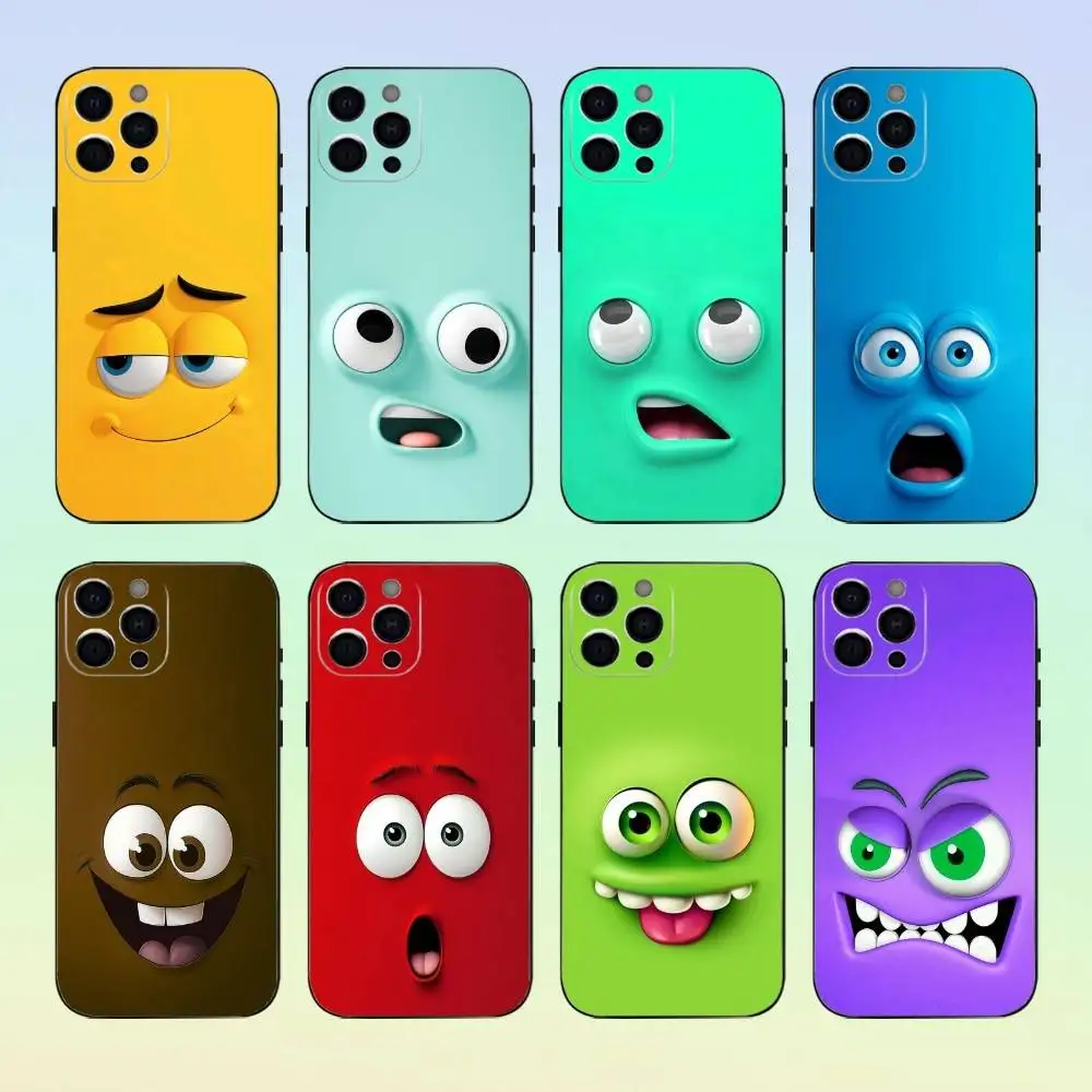 

interesting E-emoji Phone Case For iPhone 17,16,15,14,13,12,11 ,Soft Silicone Black Cover