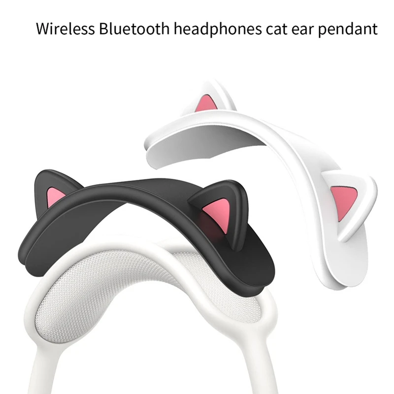 For Apple  Max Multifunctional Wireless Bluetooth Headset Crossbar Cat Ear Silicone Protective Cover, Black Easy Install
