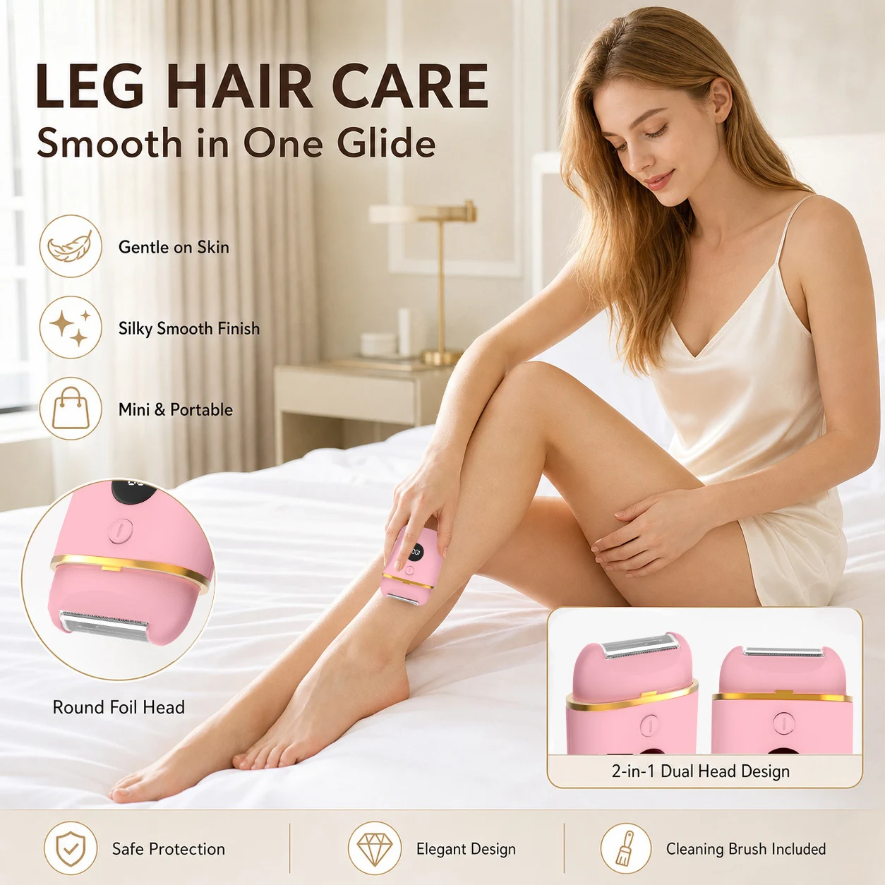2-in-1 shaving device suitable for women's private parts, LED digital display screen, silent home hair clipper, compact and port
