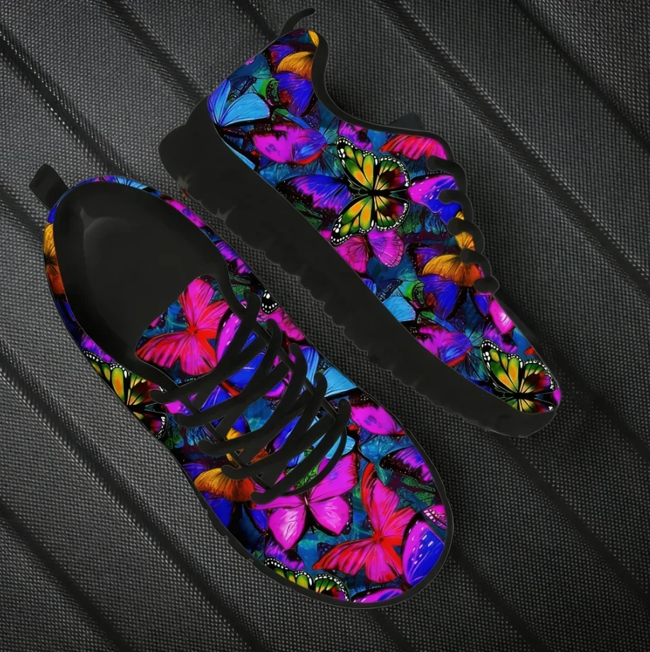 Colorful Butterflies And Rose 3D Pattern Women Flat Shoes Casual Sneakers For Ladies Comfortable Lace Up Footwear