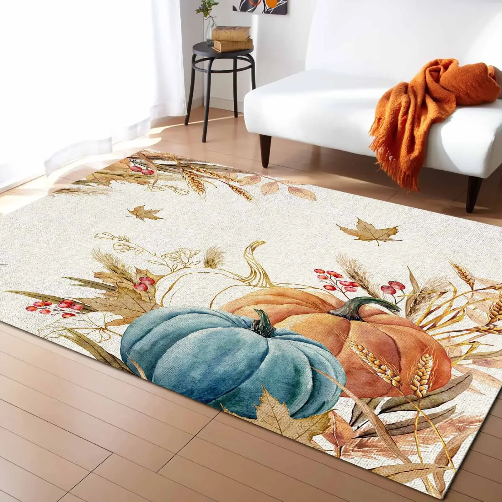 

Autumn Thanksgiving Blue Orange Living Room Floor Mat Study Bedroom Bedside Home Decoration Large Rug Floor Mat