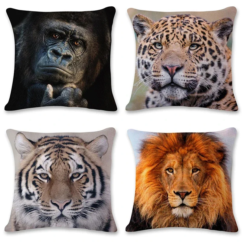 Home Decor Animal World Tiger Lion Elephant Pattern Polyester pillowcase cushions cover bedroom living room funda de almohada