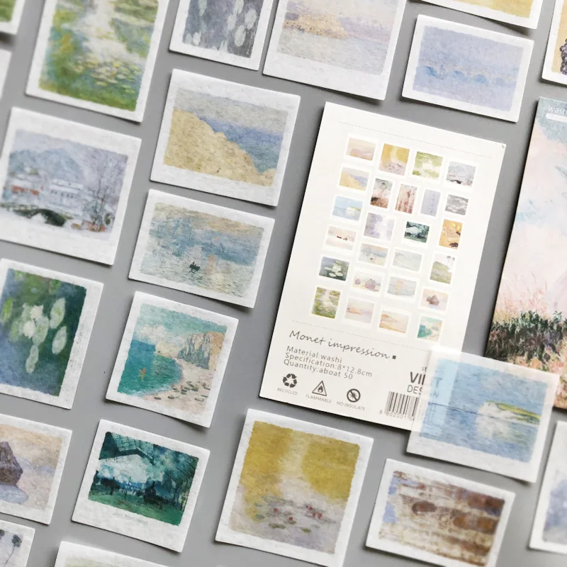50 Pcs/Set Monet Impression Painting Washi Stickers DIY Scrapbooking Sticker Decorative Stationery