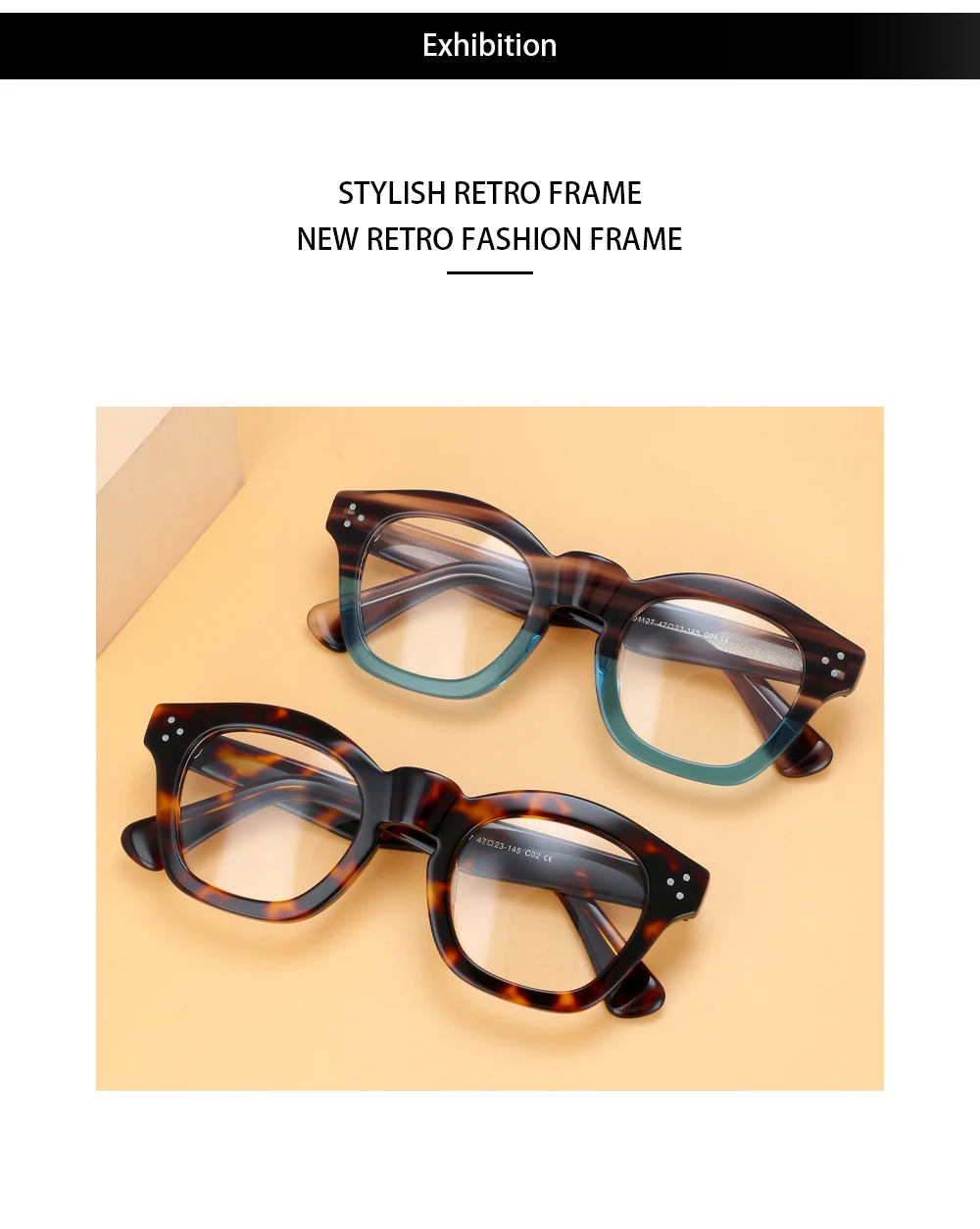55352 Optische Brillengestelle für Herren und Damen, Vintage-Brille, Computer-Acetat-Brillengestell für Herren, klare Linse – Detail 9