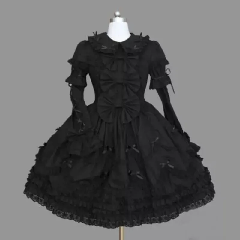 

Lolita dresses up in black satin cosplay Halloween custom costume Tailor made