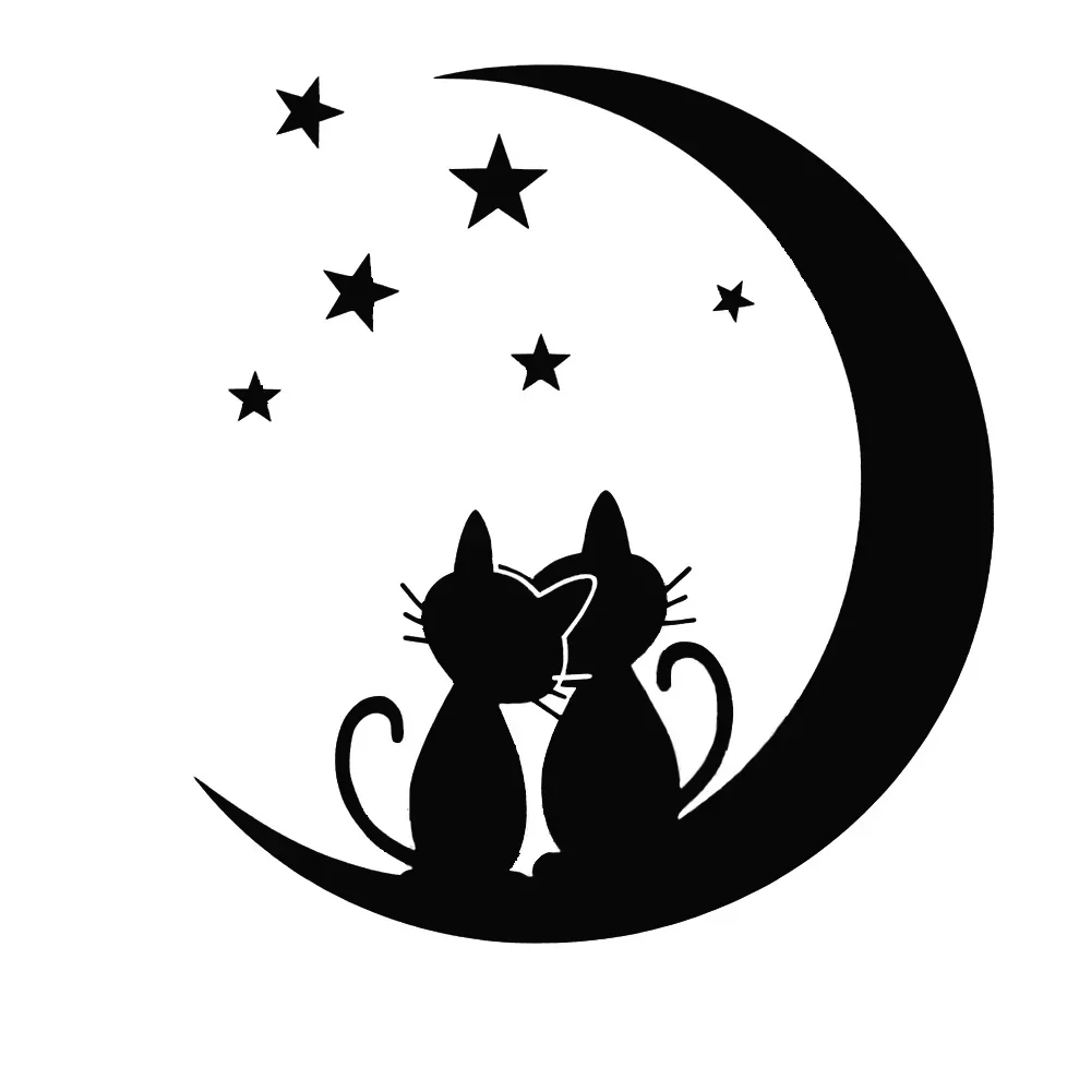 Lovely Two Romantic Cats Watching Stars On The Moon Body Stickers for Exterior Car Products Vehicle Supplies PVC 12.9cm*14cm