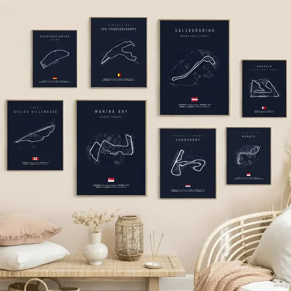 1pc Formula 1 Imola Monaco Circuit F1 Poster Stickers Art Wall Murals Decor Game Room Decor Gifts Kawaii HD Painting Cat Cars