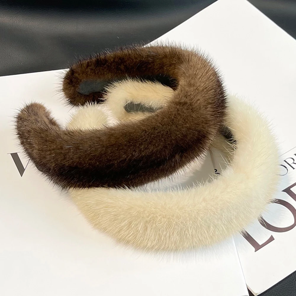 

New Fashion Women Luxury winter 100% Real Mink Fur Headbands High Quality Real Fur Hair Band Lady Fashion Hair Hoop Furry Gift