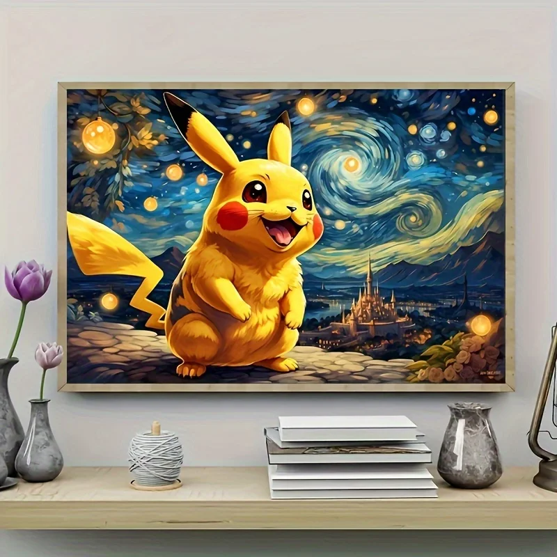 Retro Cartoon Anime Pokemon Poster Starry Sky Pikachu Wall Art Prints Canvas Painting Wall Decor Bedroom Living Room Home Decor