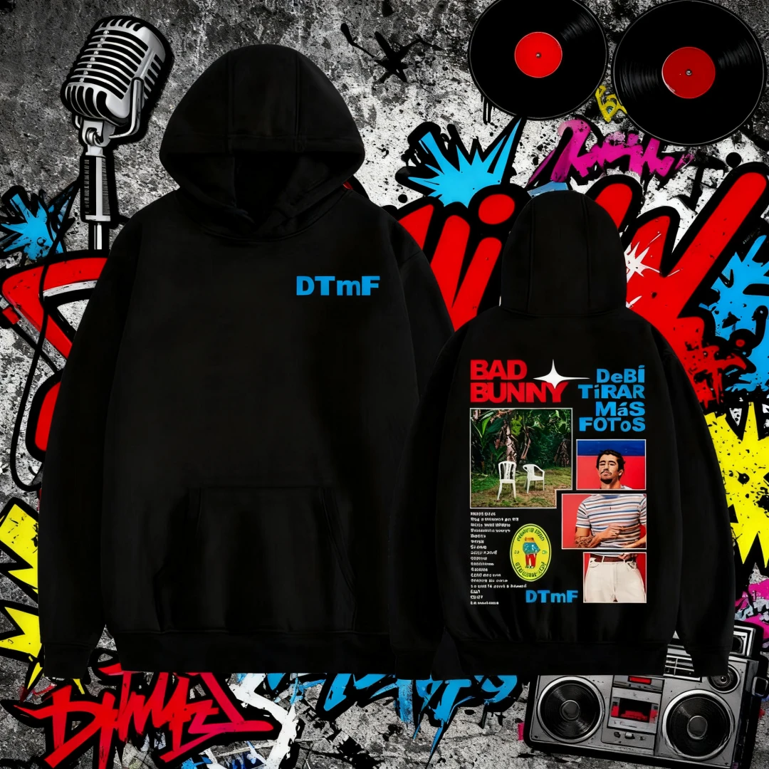 2025 الشتاء مغني الراب سيئة الأرنب بيتر تيارارد Fotos DTMF غلاف الألبوم ميرش هوديي الرجال موضة ريترو فضفاض القطن البلوز