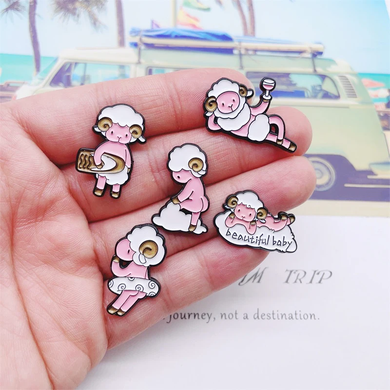 Cartoon Cute Animal Sheep Enamel Pins Swimming Surfing White Cloud Sexy Alloy Brooch Badge Sweet Jewelry Gift