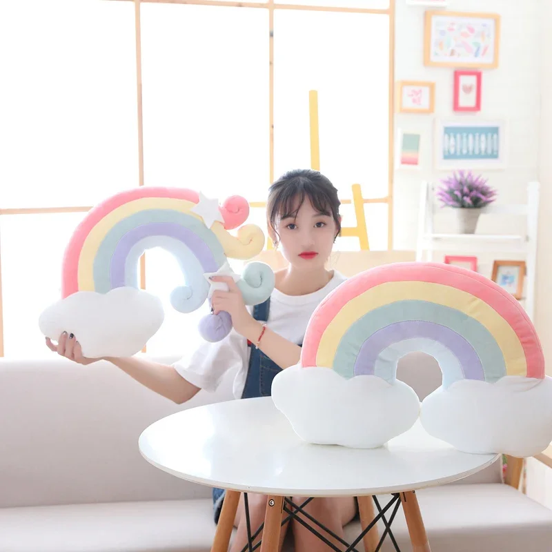 New Cute Sky Series Plush Toys Baby Sleeping Pillow Stuffed Moon Soft Shooting Star Rainbow Shell Cushion Room Decoration Gifts