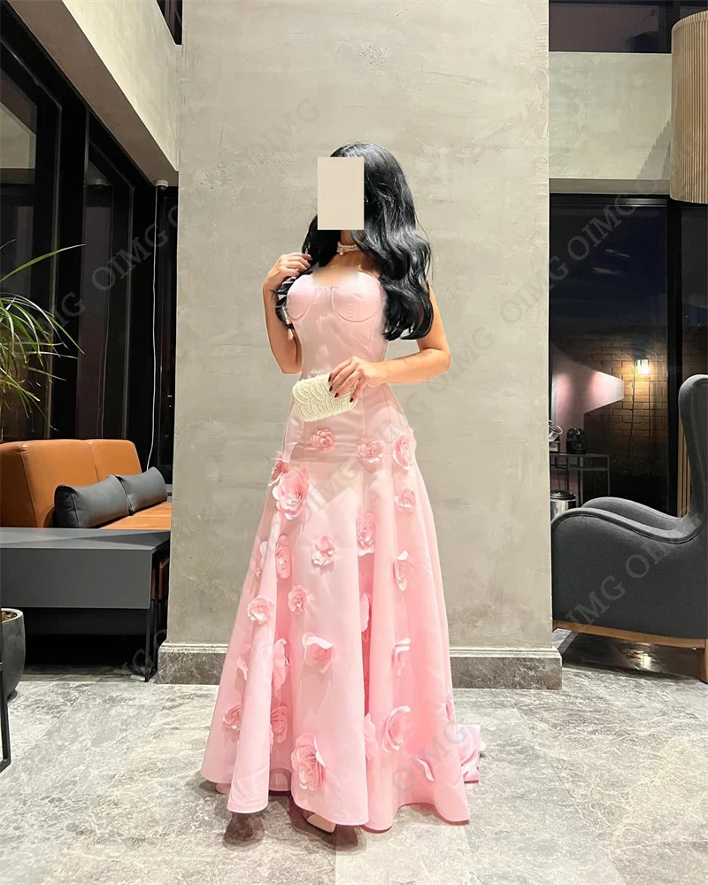 OIMG Elegant Pink Flowers Evening Dresses for Women 2024 Wedding Formal Occasion Prom Gowns Long Mermaid Girls\' Party Dress