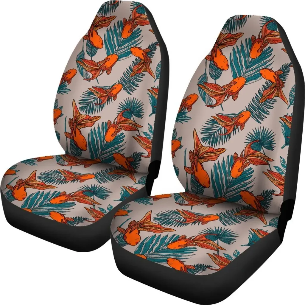 Goldfish Leaf Pattern Print Seat Cover Car Seat Covers Set 2 Pc, Car Accessories Car Mats